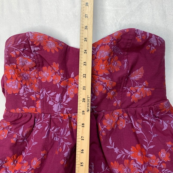 Free People Matilda Floral Strapless Mini Dress Smocked Back Bow Tie Purple Sz M - Picture 7 of 8